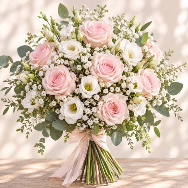 Délicate Romance - Bouquet Rose Pastel Et Blanc