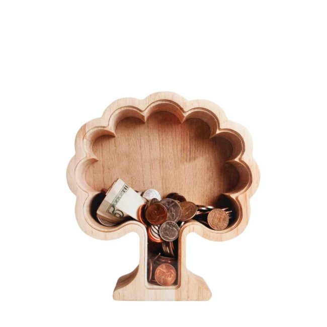 Arbre tirelire transparent en bois