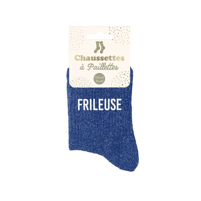 Chaussettes Bleues à Paillettes Argentées 