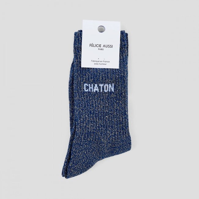 Chaussettes Chaton bleues à paillettes