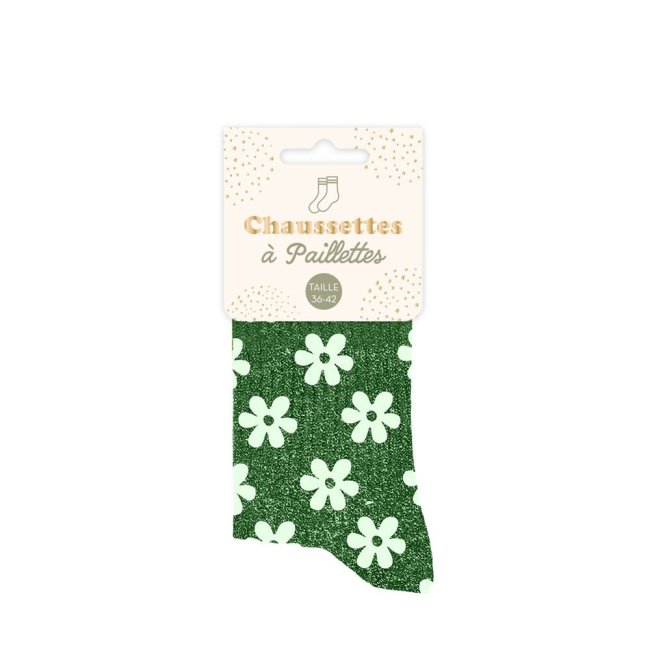 Chaussettes courtes vertes paillettes 