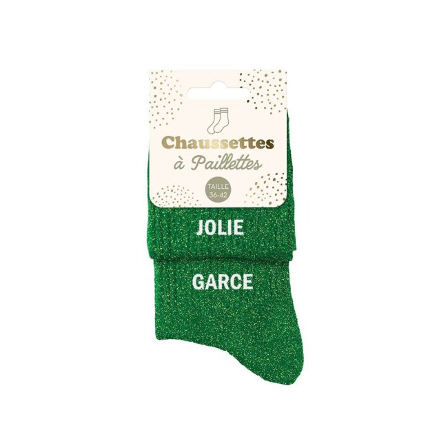 Chaussettes duo vertes paillettes 