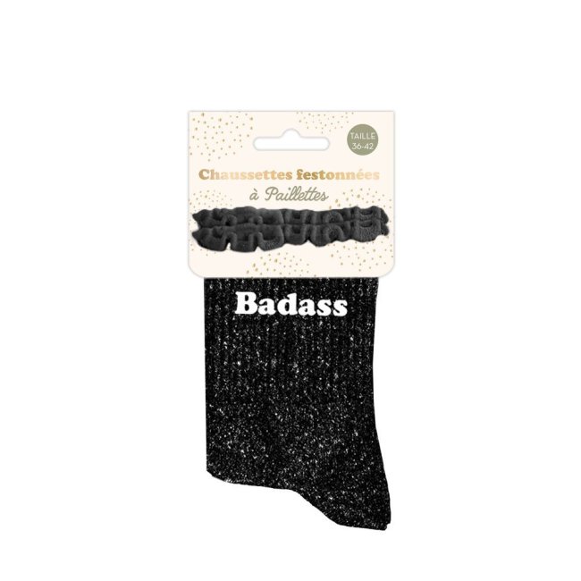 Chaussettes feston courtes noires paillettes 