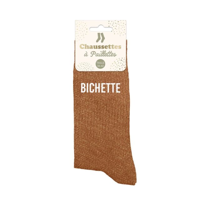 Chaussettes marron à paillettes bichette