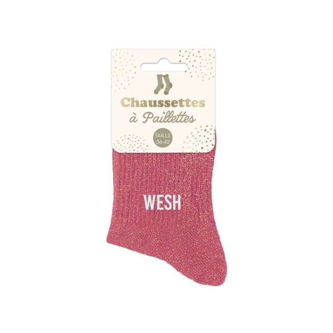 Chaussettes pailletées “Wesh” roses – Chaussettes courtes fun - Mycrazystuff