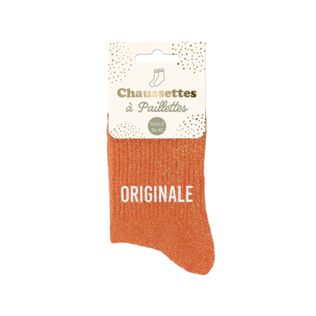 Chaussettes paillettes oranges originale