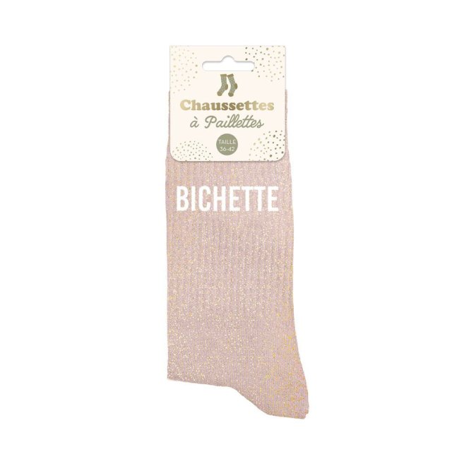 Chaussettes roses à paillettes dorées 