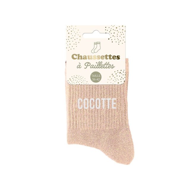 Chaussettes roses à paillettes dorées 