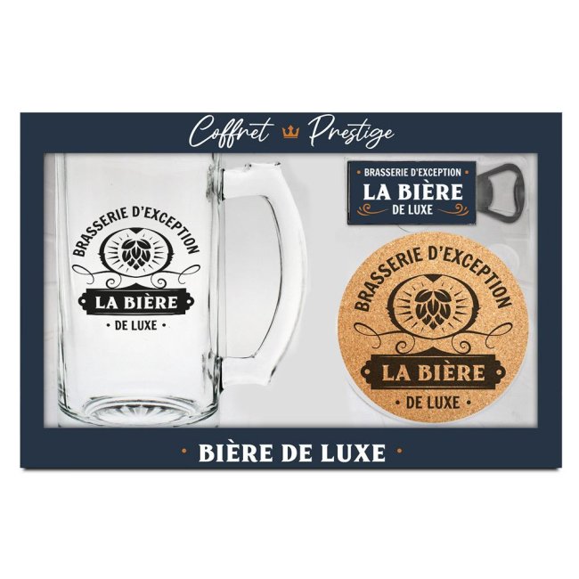 Coffret Cadeau Biere de Luxe Chope avec Sous-verre et Décapsuleur