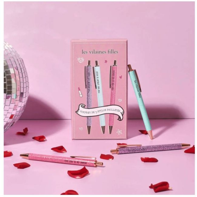 Coffret de 3 stylos paillettes – Papeterie fun & brillante - Mycrazystuff