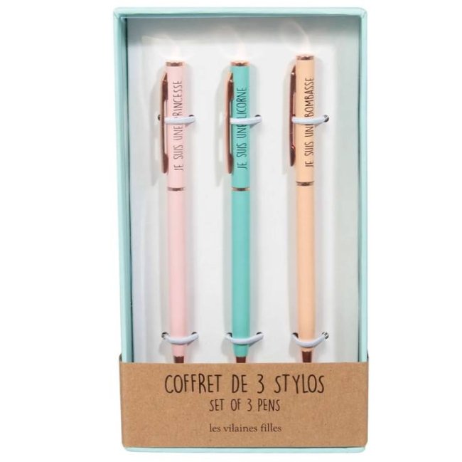 Coffret de 3 stylos – Papeterie fun & pratique - Mycrazystuff