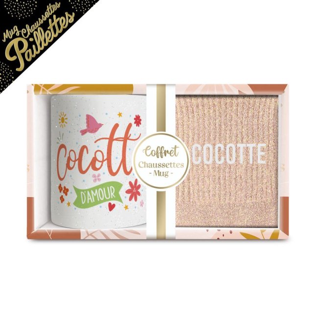 Coffret Mug paillettes et Chaussettes paillettes 