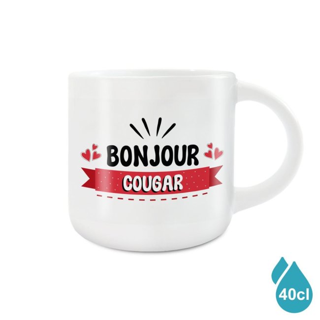 Grand Mug Céramique Blanc Bonjour Cougar