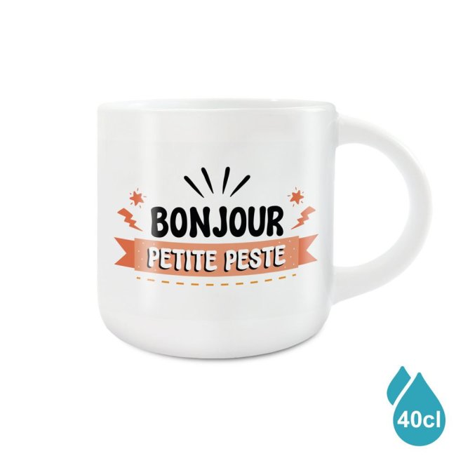 Grand Mug Céramique Blanc Bonjour Petite Peste