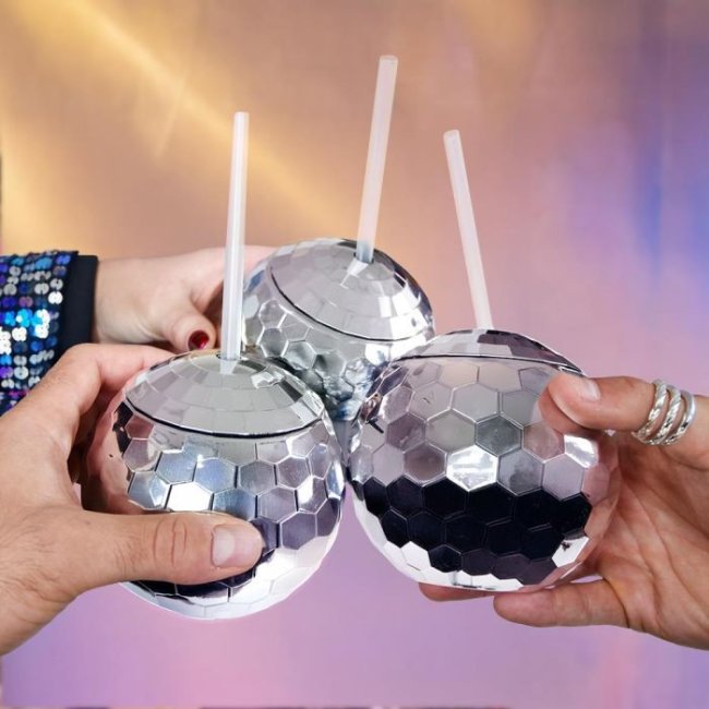 Lot de 3 Verres Disco Boule à Facettes – Verres Festifs avec Paille - Mycrazystuff
