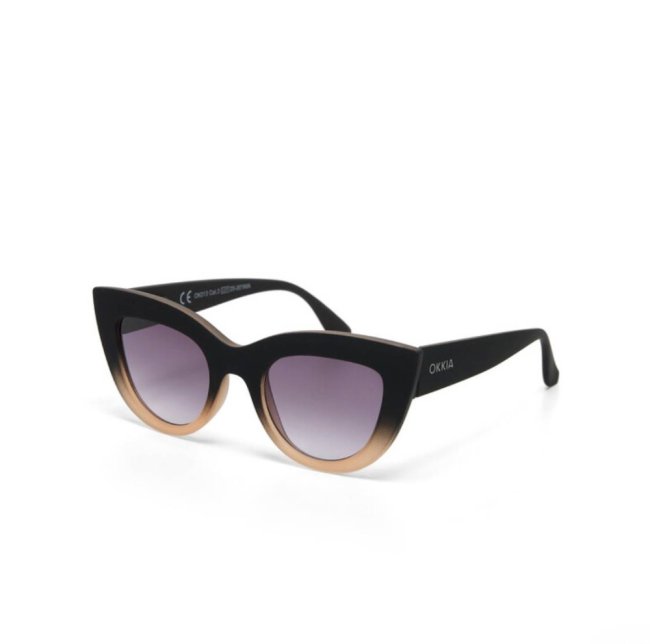 Lunettes de soleil Claudia Black Shaded Rose Okkia UV400 Big Cat Eye rétro tendance