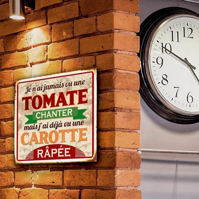 Plaque métal humour Tomate-Carotte