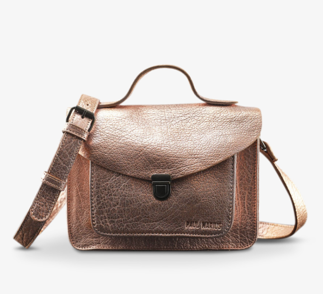 Sac bandoulière cuir femme Mademoiselle George or rose - Holala