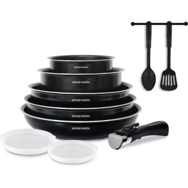 Batterie Cuisine 10 Pièces ARTHUR MARTIN Noir (Sauf Induction)