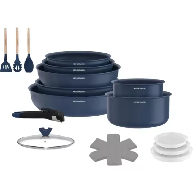 Batterie de Cuisine 18 Pièces Céramique ARTHUR MARTIN AM5546 Bleu Denishop
