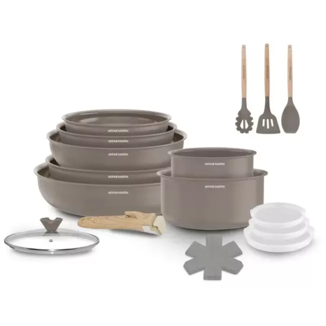 Batterie de Cuisine 18 Pièces Céramique ARTHUR MARTIN AM7887 Bois Denishop