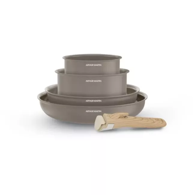 Batterie de Cuisine 5 Pièces Céramique ARTHUR MARTIN AM9192 Taupe Denishop