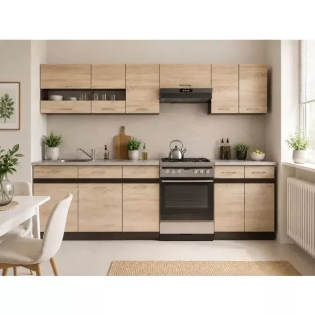 Cuisine Complète JUNONA 240 cm Chêne Sonoma - 7 Éléments