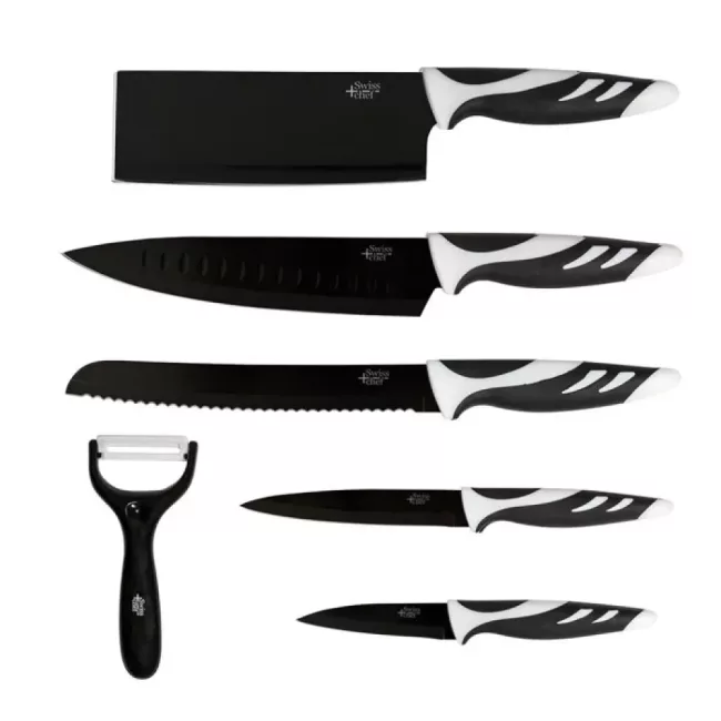 Set Couteaux CECOTEC Swiss Noir 6 Pièces + Éplucheur