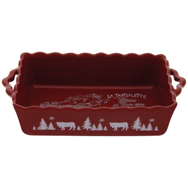 TABLE ET COOK Plat rectangulaire 33 cm Alpestre Rouge / Recette Tartiflette - Festonné