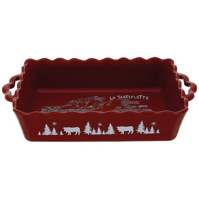 TABLE ET COOK Plat rectangulaire 40 cm Alpestre Rouge / Recette Tartiflette - Festonné