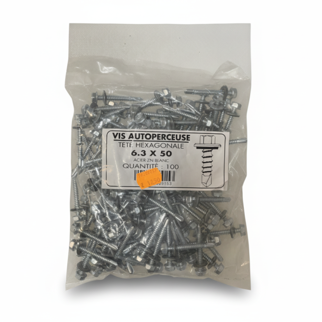 Lot De 100 Vis Autoperceuses à Tête Hexagonale 6,3x50 Mm