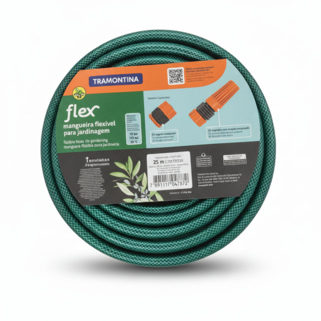 Tuyau D'arrosage Flexible Vert Tramontina Flex 25m Avec Accessoires