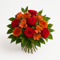 Nature Authentique - Bouquet Rond Rouge Et Orangé