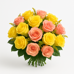 Sentiments Chaleureux - Bouquet De Roses Jaunes Et Roses