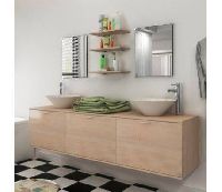 8 Pièces De Mobilier De Salle De Bain Et Lavabo Beige