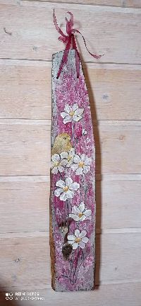 Planche Peinte : Fond Dégradé Bordeaux, Fleurs Blanches Et Petit Oisea…