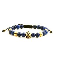 Bracelet En Pierre Naturelle De Lapis-lazuli Et Perles Dorées.